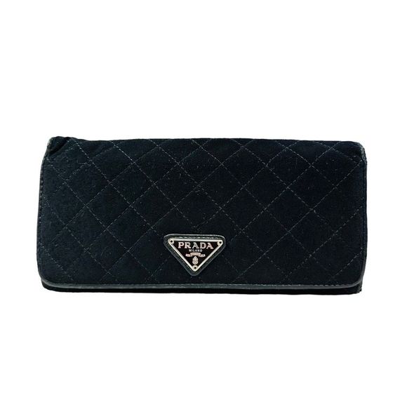 Prada Black Fabric Quilted Leather Trim Large Bi-Fold Wallet Unisex